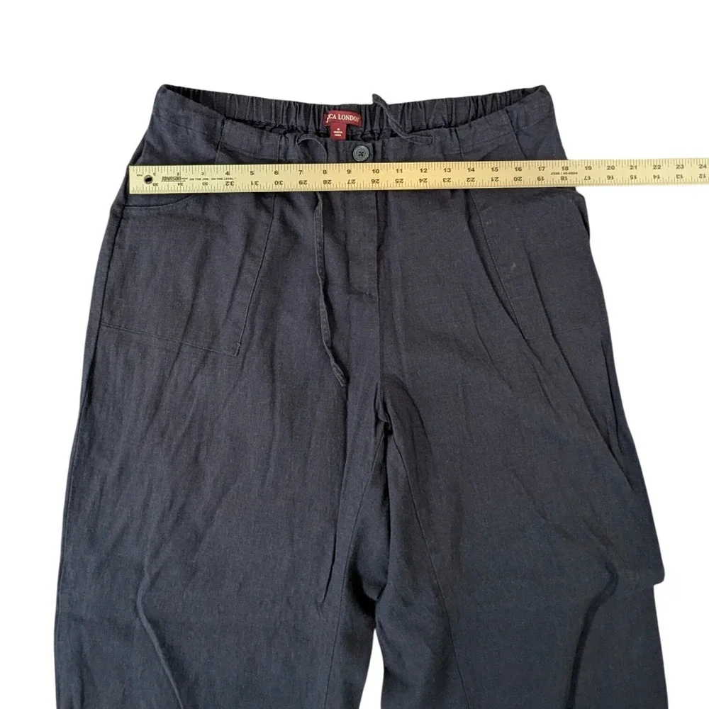 Women Black Linen Blend Wide Leg‎ Pants JCA London Size 18 Drawstring Casual